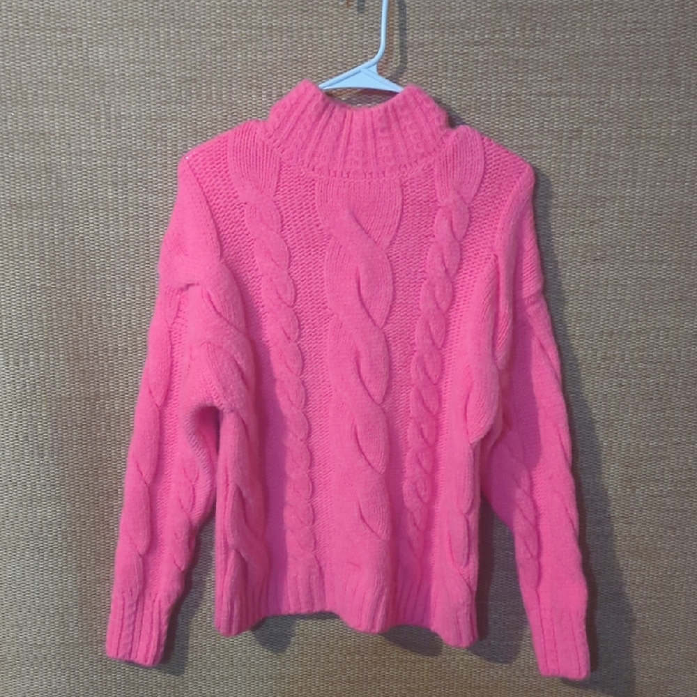 Anthropologie Vibrant Pink Cable Knit Turtleneck Sweater XS